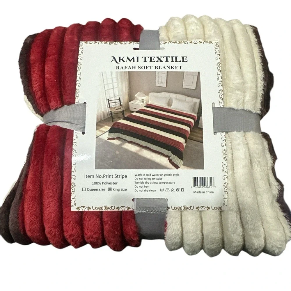 Super Soft King Size Blanket - Red, White, and Brown, New in Package
